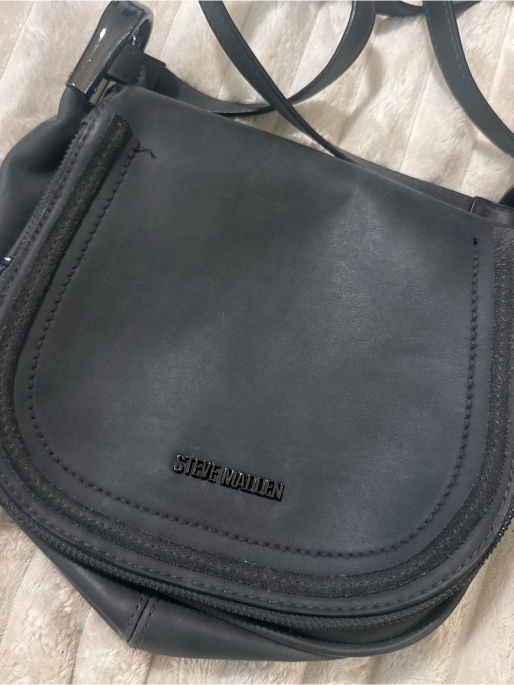 Steve Madden Black Leather Crossbody Saddle Bag